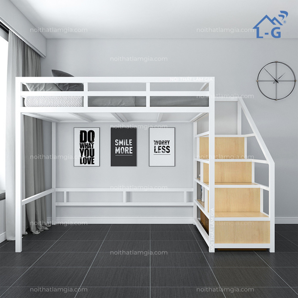 Giường 1 Tầng Sắt Hộp 4x4 Cầu Thang Bậc Hộp (G1TSH4x4CTBH)