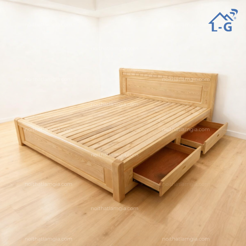 Giường Gỗ Sồi 2 Hộc Kéo (GGS2HK)