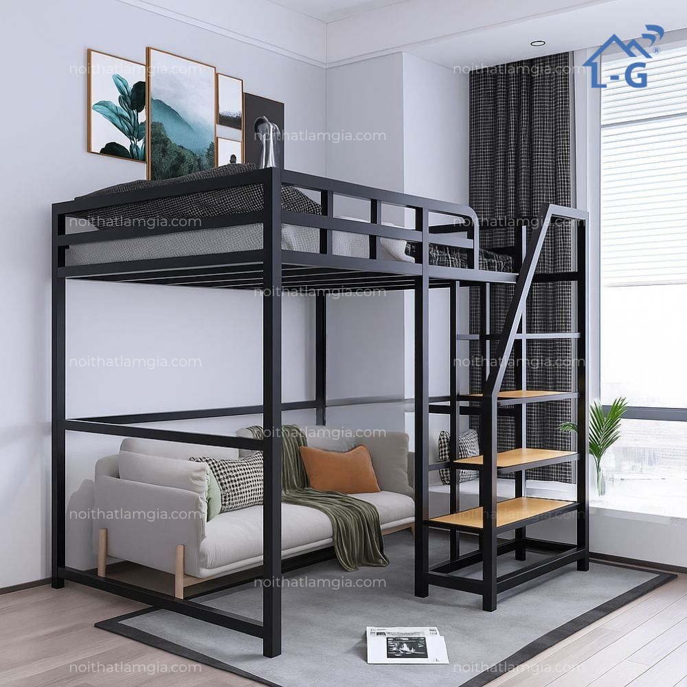 Giường Sắt 1 Tầng Cầu Thang Bậc Cao Cấp (GS1TCTBCC)