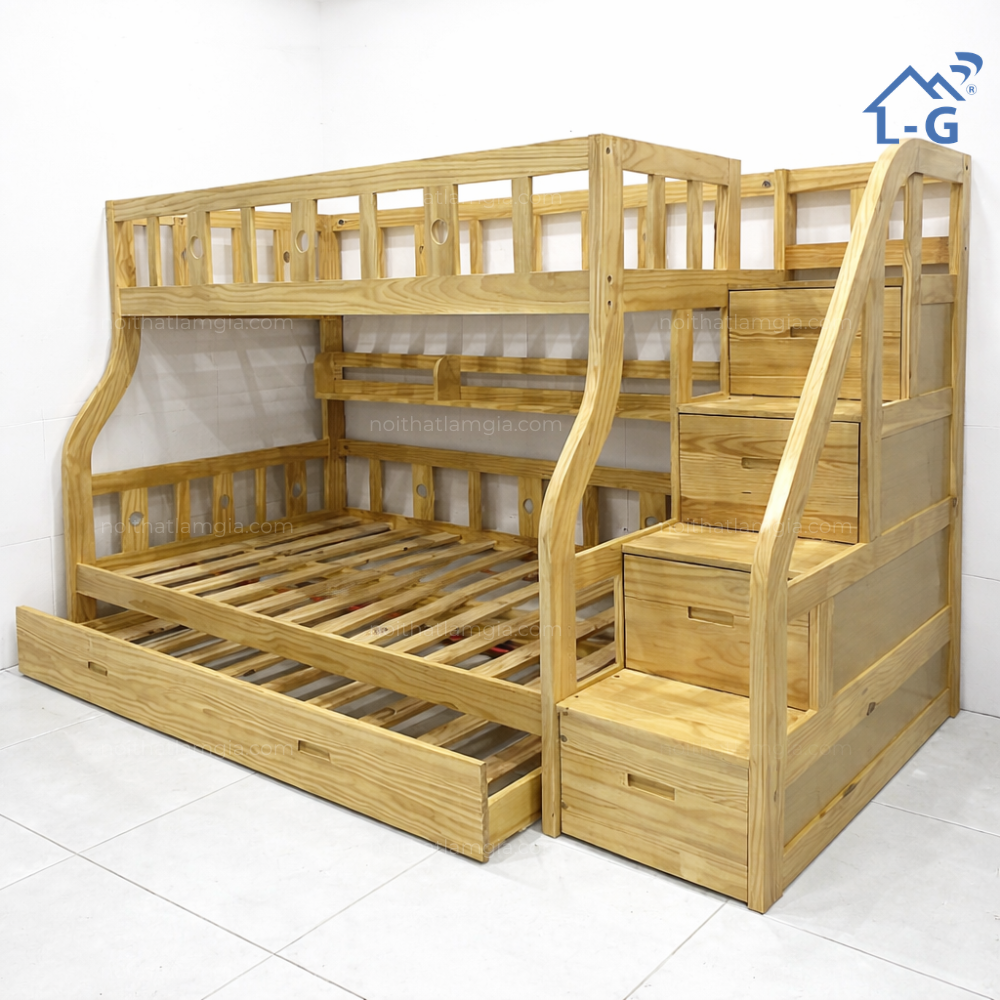 Giường Tầng Gỗ Thông Cầu Thang Trèo (GTGTCTT)