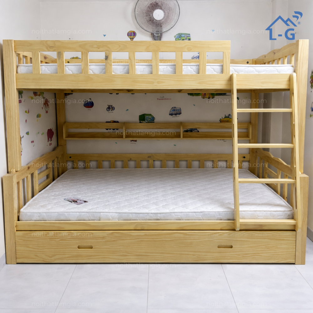Giường Tầng Gỗ Thông Lệch Lâm Gia (GTGTLLG)