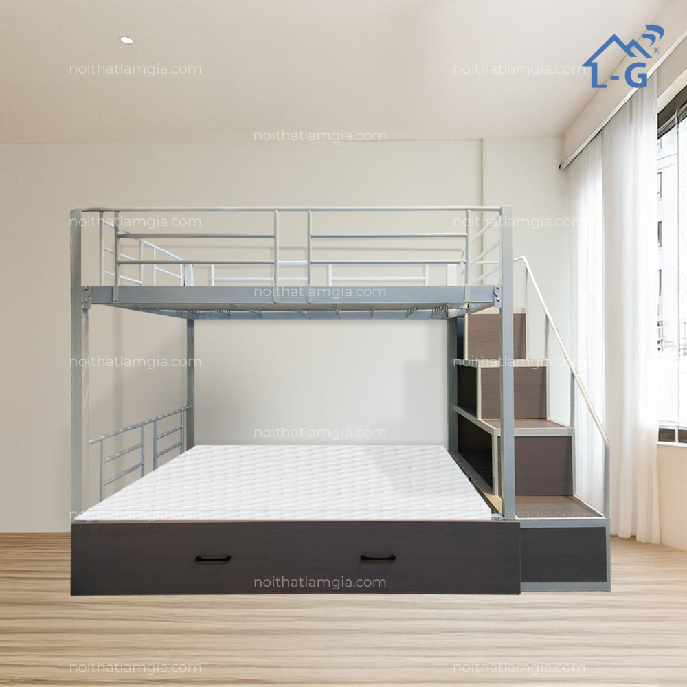 Giường Tầng Sắt Hộp 4x4 Vuông Cầu Thang Bậc Hộp Kín Bên Hông (GTS4X4CTHKK)