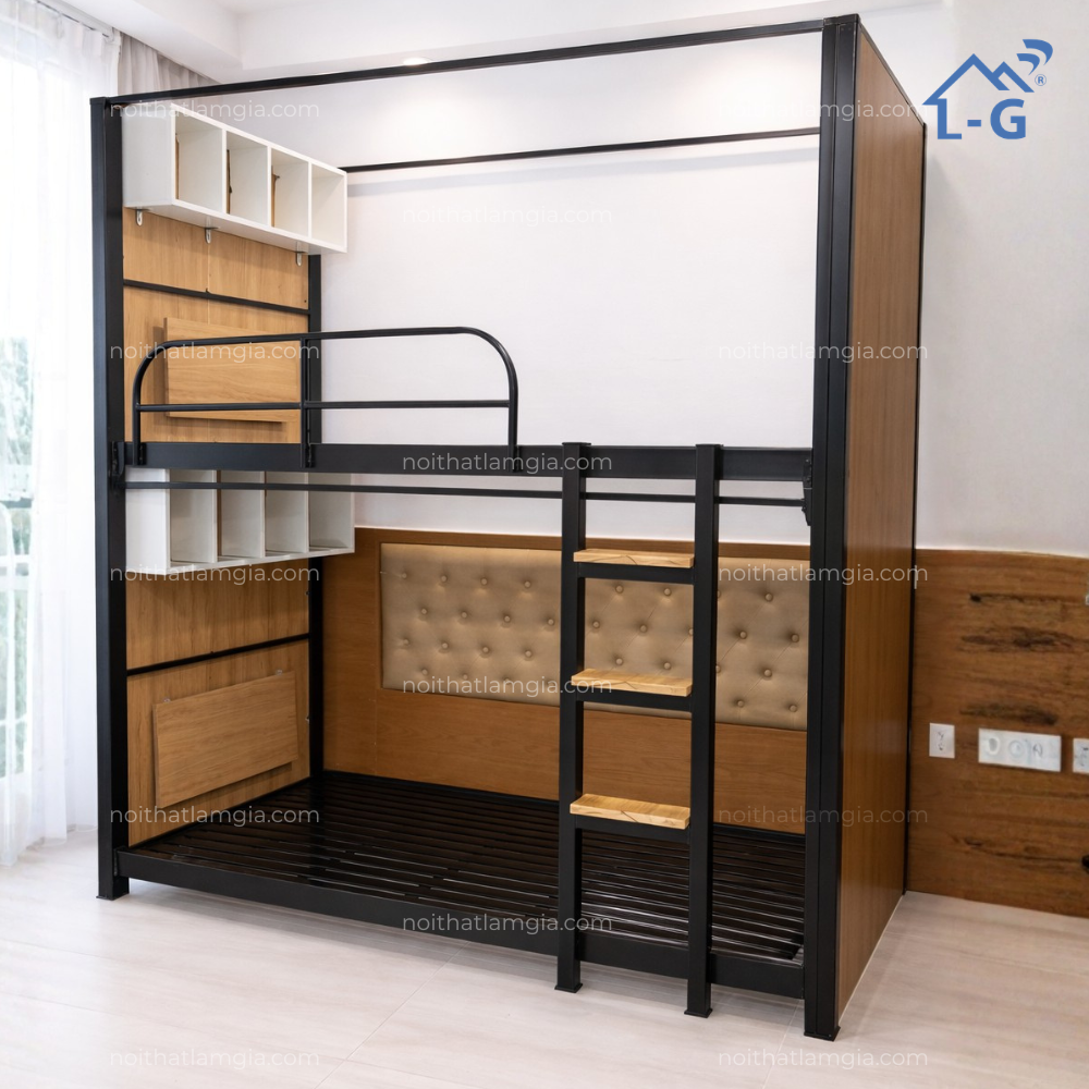 Giường Tầng Sắt Hộp 4x8 Ốp Gỗ MDF (GTSH4X8OGMDF)
