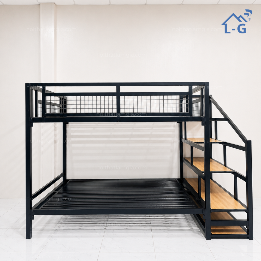 Giường Tầng Sắt Hộp 5x5 Cầu Thang Bậc Bên Hông (GTSHCTBBH-LG)