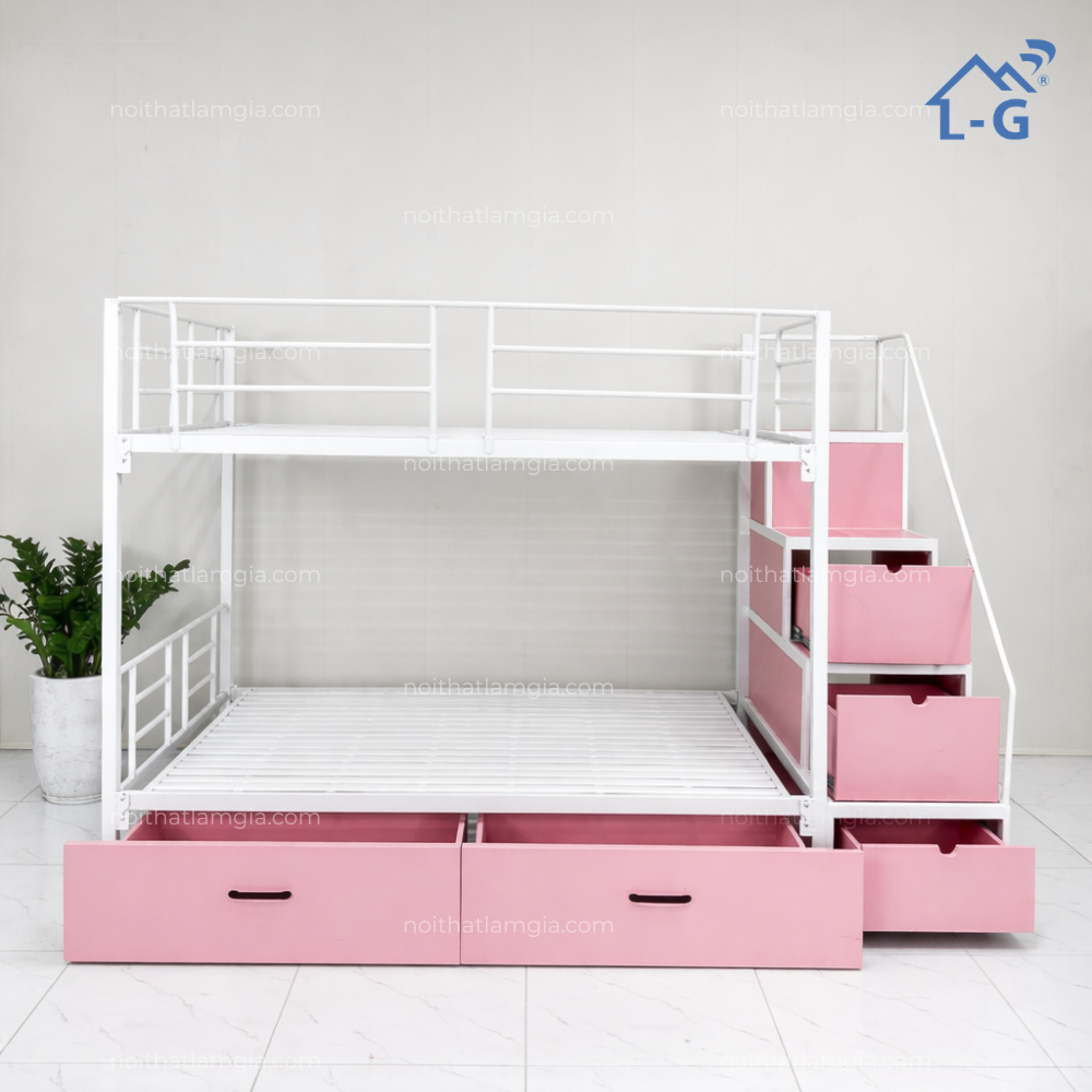Giường Tầng Sắt Hộp Vuông 4x4 Cầu Thang Bậc Hộp Kéo Bên Hông (GTS4X4CTBHK)