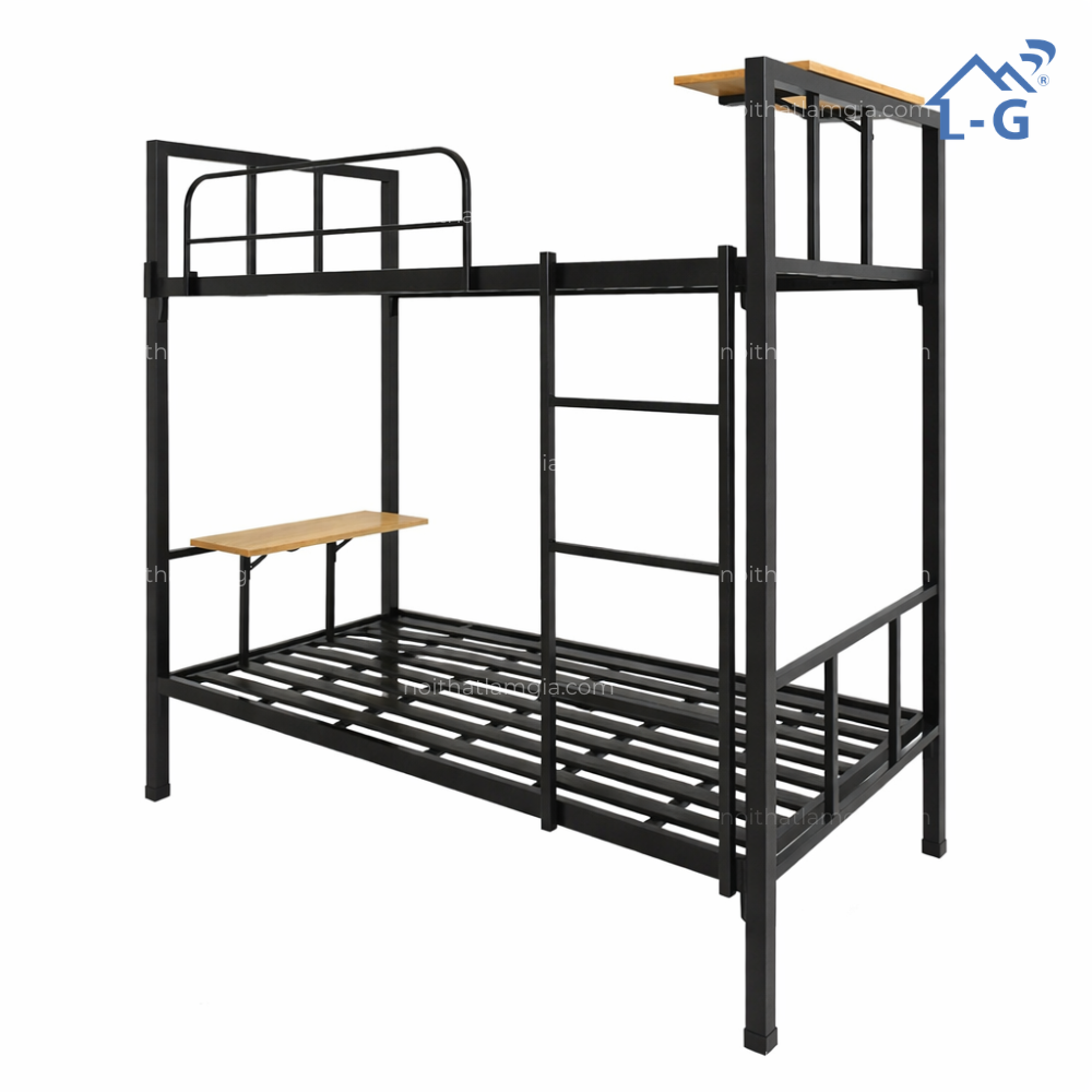 Giường Tầng Sắt Hộp Vuông 4x4 Có Bàn Học (GTSBH)