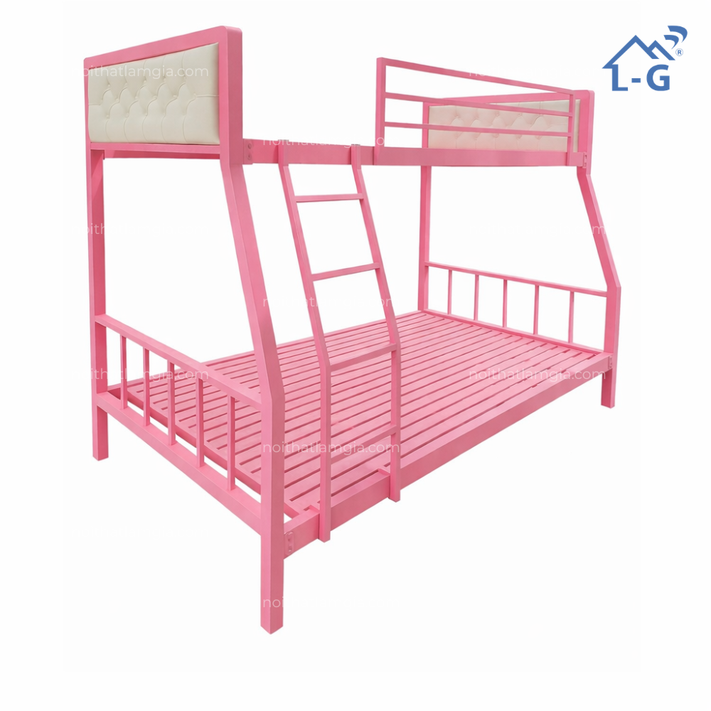 Giường Tầng Sắt Lệch Hộp 4x4 Đầu Bộc Nệm (GTSLDBN)