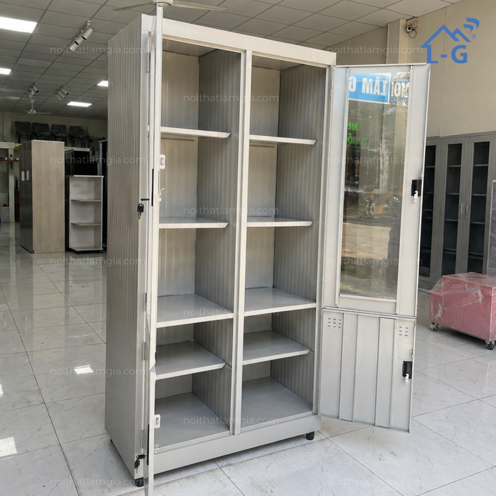 Tủ Hồ Sơ Sắt Sơn Tĩnh Điện 2 Cửa Kính + 2 Cửa Mở - TD2CK2CMTD