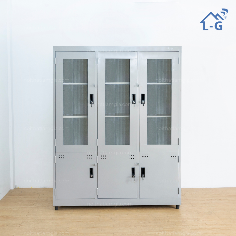 Tủ Hồ Sơ Sắt Sơn Tĩnh Điện 3 Cánh Kính + 3 Cánh Mở (TD3CK3CMTD)