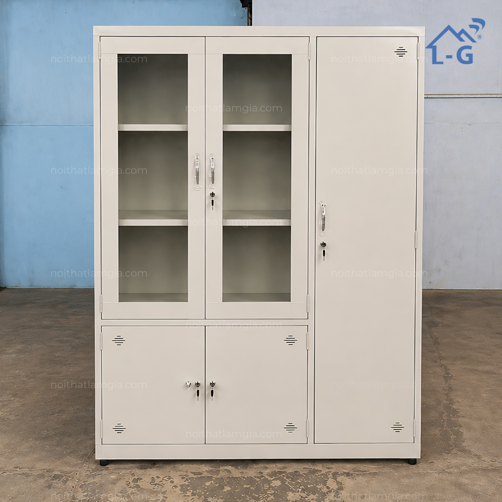 Tủ Hồ Sơ Sắt Tĩnh Điện 2 Cánh Kính & 1 Cánh Sắt (TD2CK1CS)