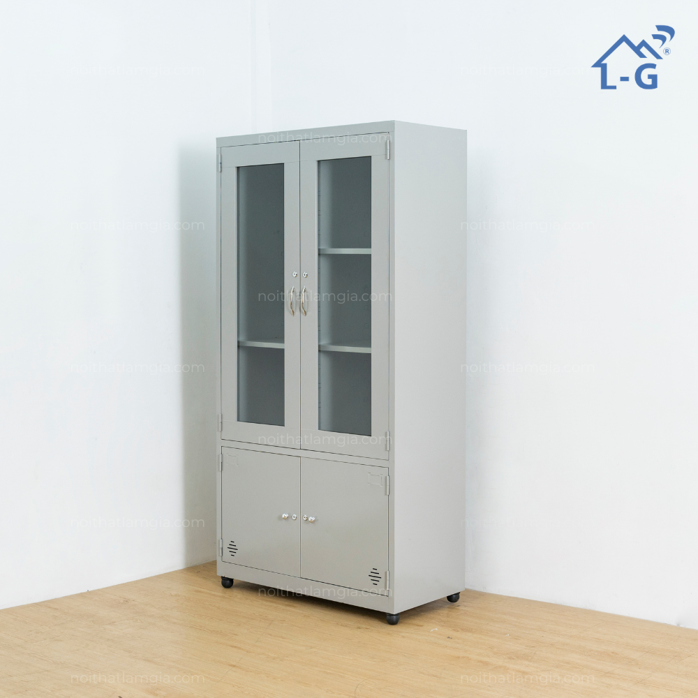 Tủ Hồ Sơ Sắt Tĩnh Điện 2 Cánh Kính 2 Cánh Mở Cao Cấp - TD2CK2CMTLP