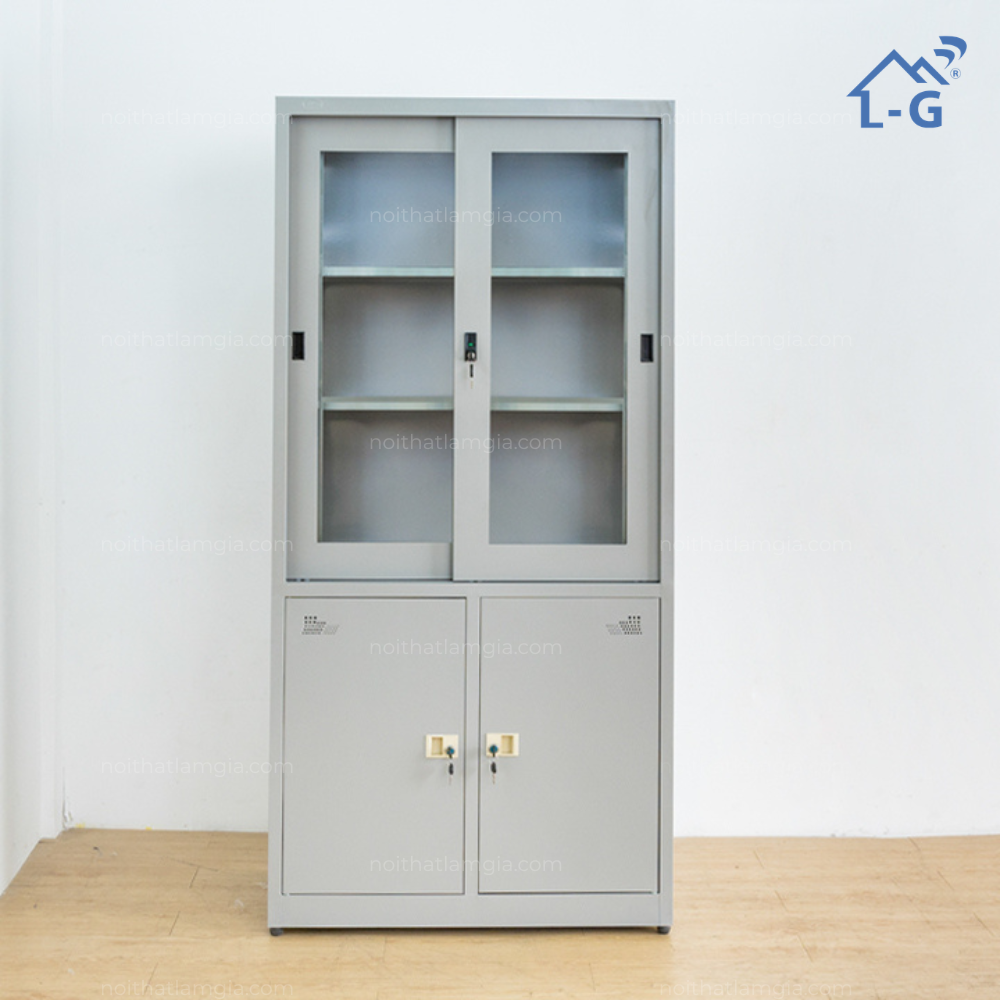 Tủ Hồ Sơ Sắt Tĩnh Điện 2 Cửa Kính 2 Cánh Mở Cao Cấp - TD2CK2CMTLP