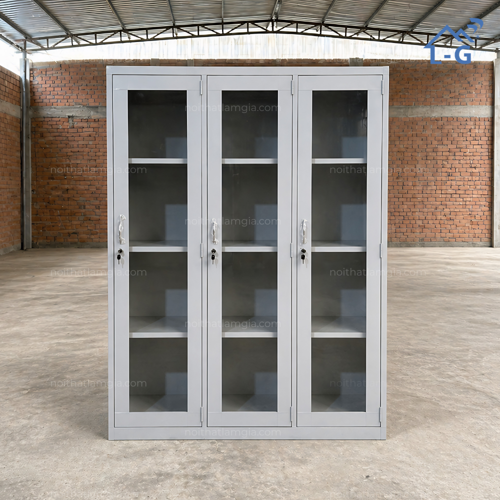 Tủ Hồ Sơ Sắt Tĩnh Điện 3 Cửa Kính Trong Suốt Cao Cấp - TLP3CKTS