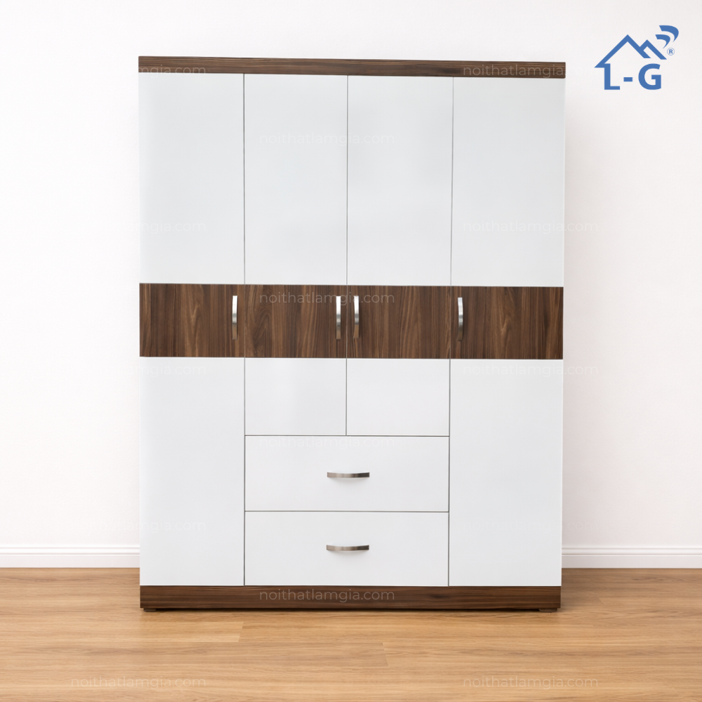 Tủ Quần Áo Gỗ MDF 4 Cánh Sơn Trắng (TQAGMDF4CST)