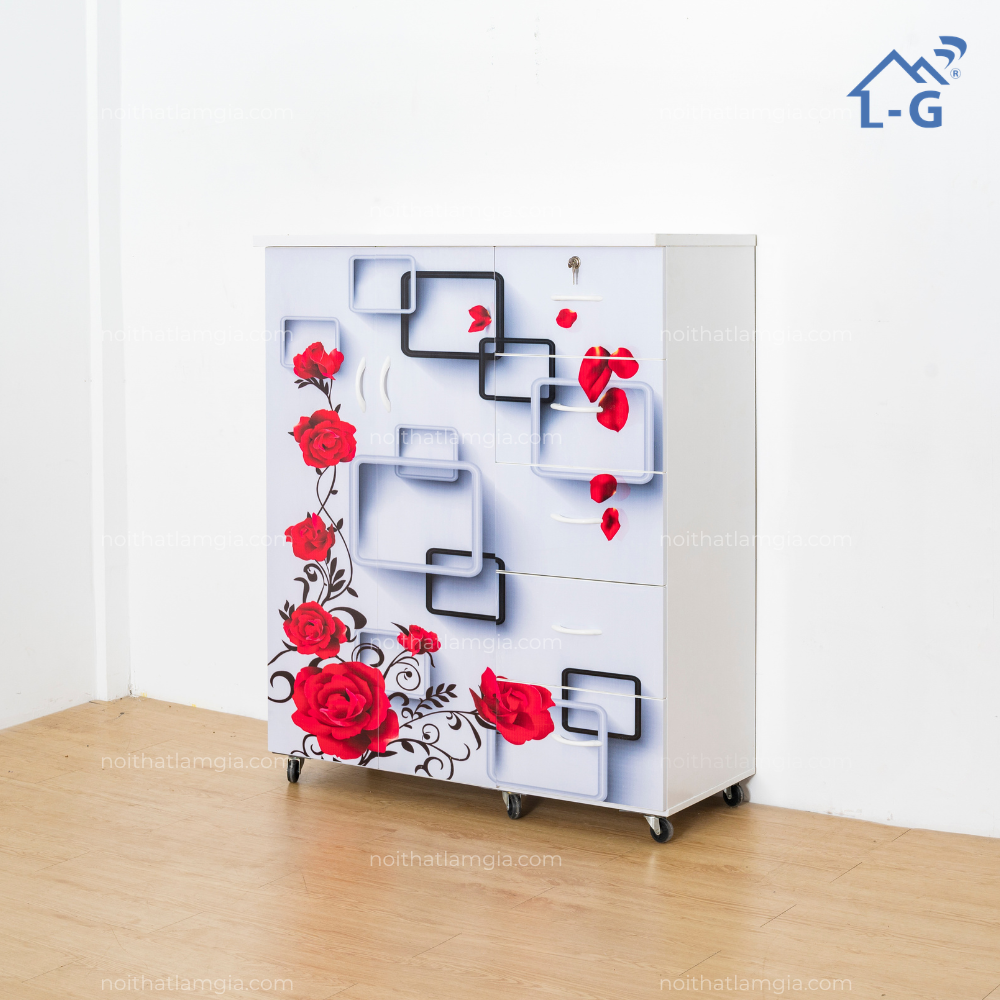 Tủ Quần Áo Nhựa Đài Loan 2 Cánh 5 Hộc In 3D (TQANDL3D3C5H)