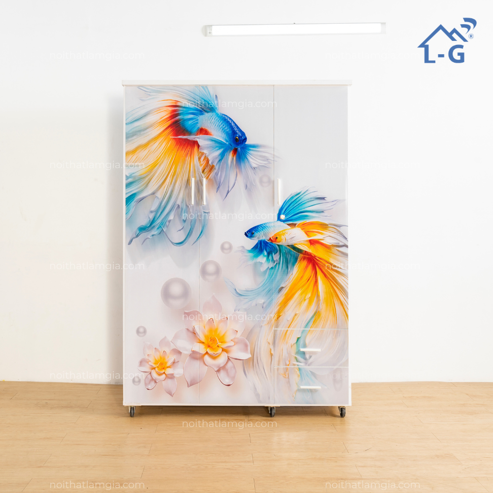 Tủ Quần Áo Nhựa Đài Loan 3 Cánh 2 Hộc In 3D (TQANDL3D3C2H)