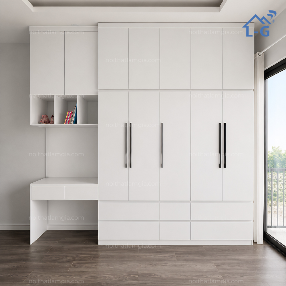Tủ Quần Áo Nhựa Ecoplast 5 Cánh Có Bàn Học (TQANE5CCBH)