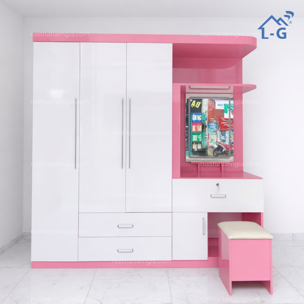 Tủ Quần Áo Nhựa Ecoplast Liền Bàn Trang Điểm (TQANELBTD)