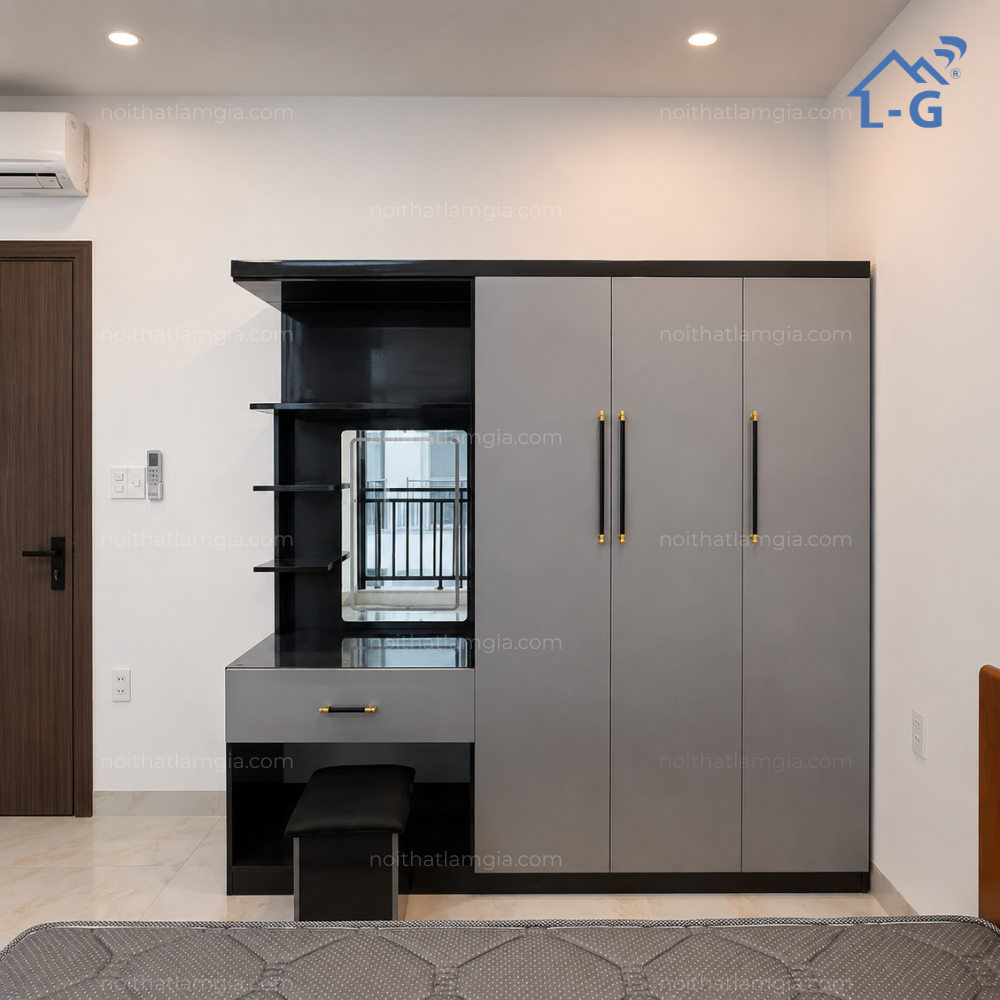 Tủ Quần Áo Nhựa Ecoplats 3 Cánh Mở Liền Bàn Trang Điểm (TQANE3CLBTT)