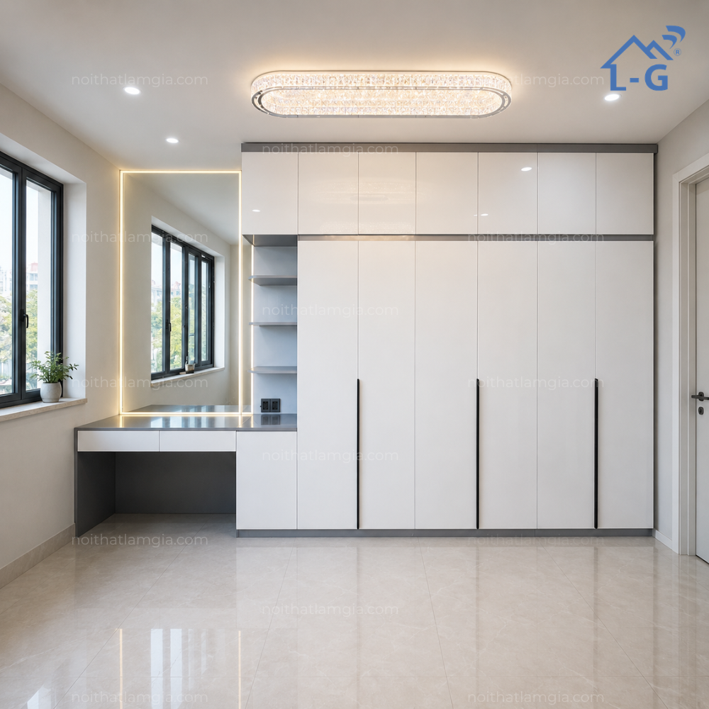 Tủ Quần Áo Nhựa VinCoPro Cánh Acrylic Liền Bàn Trang Điểm (TQANVCALBTD)