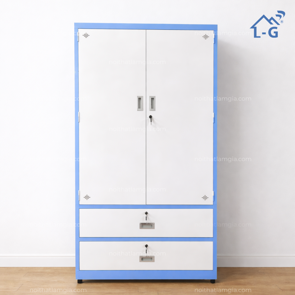 Tủ Quần Áo Sắt Sơn Tĩnh Điện 2 Cánh Mở 2 Hộc Kéo (TQASSTD2C2H)