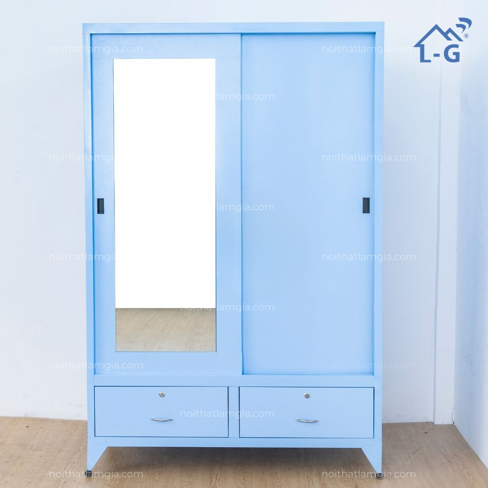 Tủ Quần Áo Sắt Sơn Tĩnh Điện 2 Cửa Lùa Có Gương (TQASSTD2CLCG)