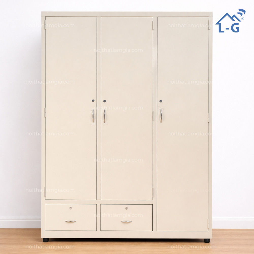 Tủ Quần Áo Sắt Sơn Tĩnh Điện 3 Cánh 2 Hộc Kéo (TQASSTD3C2HK)