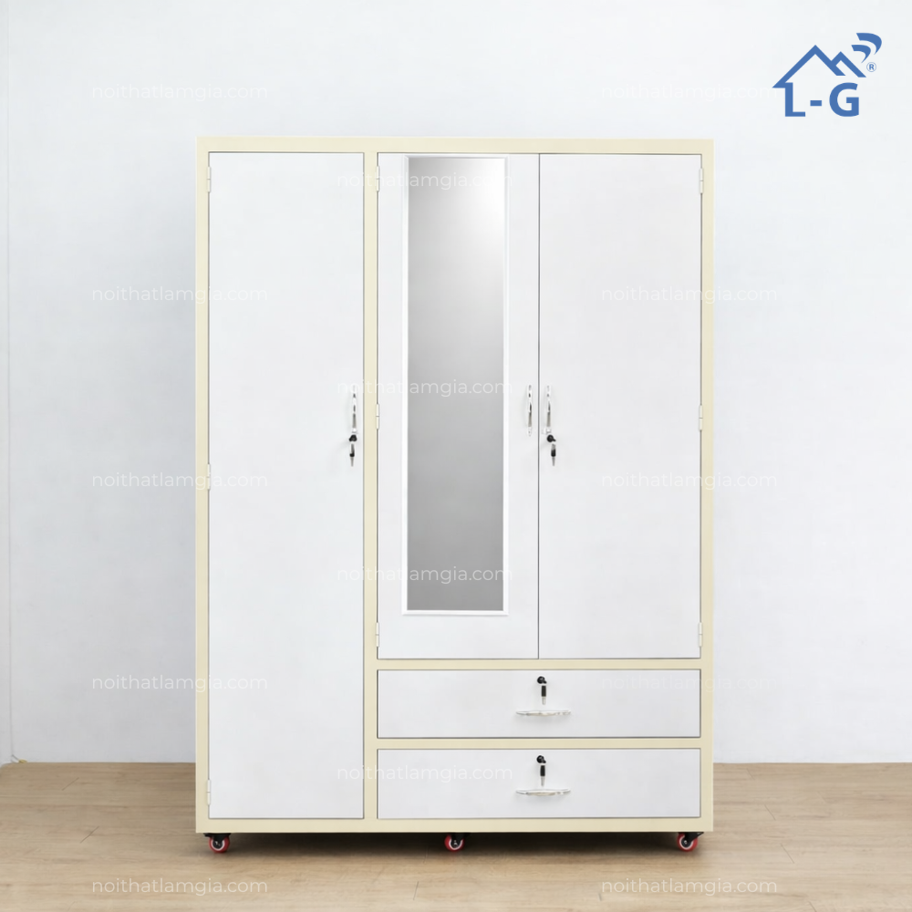 Tủ Quần Áo Sắt Sơn Tĩnh Điện 3 Cánh Mở 2 Hộc Kéo Dài (TQASSTD3C2HD)