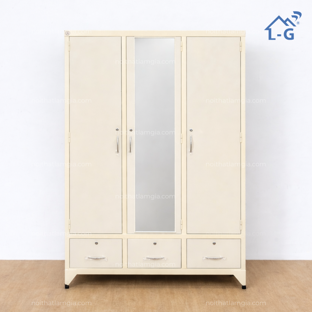 Tủ Quần Áo Sắt Sơn Tĩnh Điện 3 Cánh Mở 3 Hộc Kéo (TQASSTD3C3H)