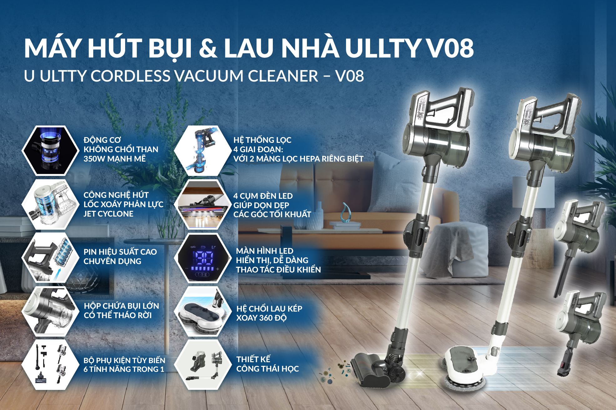 Máy Hút Bụi Và Lau Nhà Ultty V08