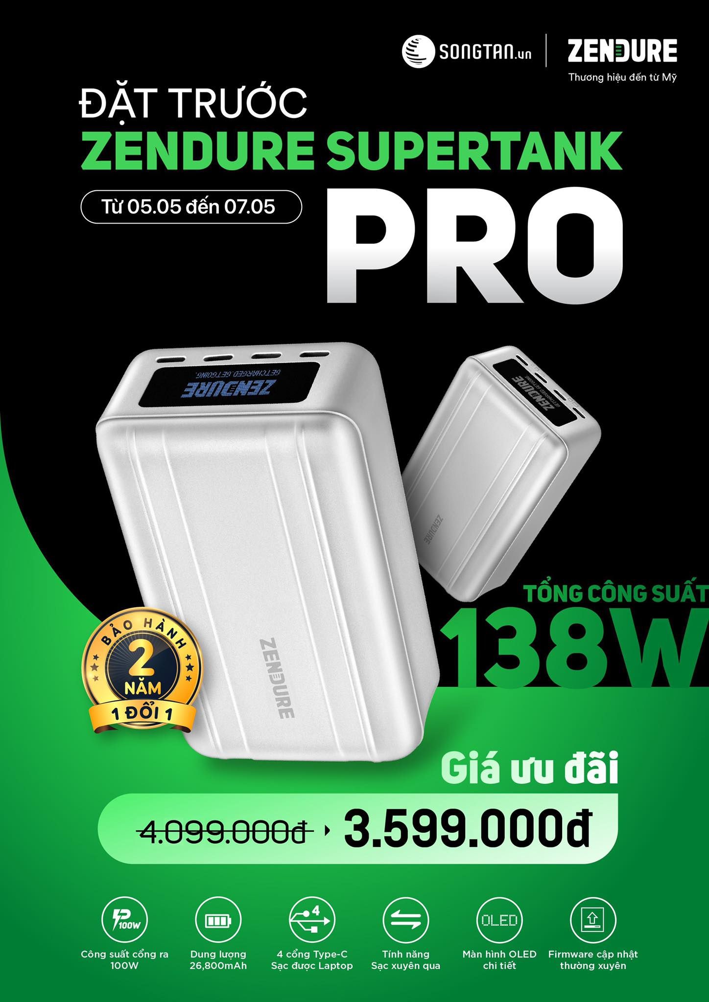 Pin dự phòng Zendure SuperTank Pro 138W | Chính hãng