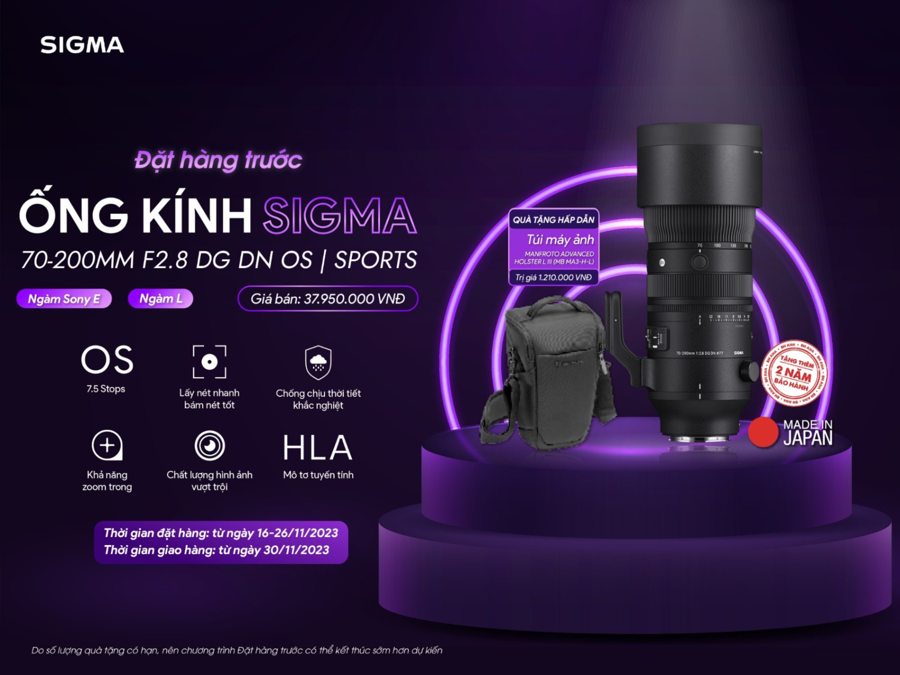 Ống kính Sigma 70-200mm f/2.8 DG DN OS Sports | Chính Hãng