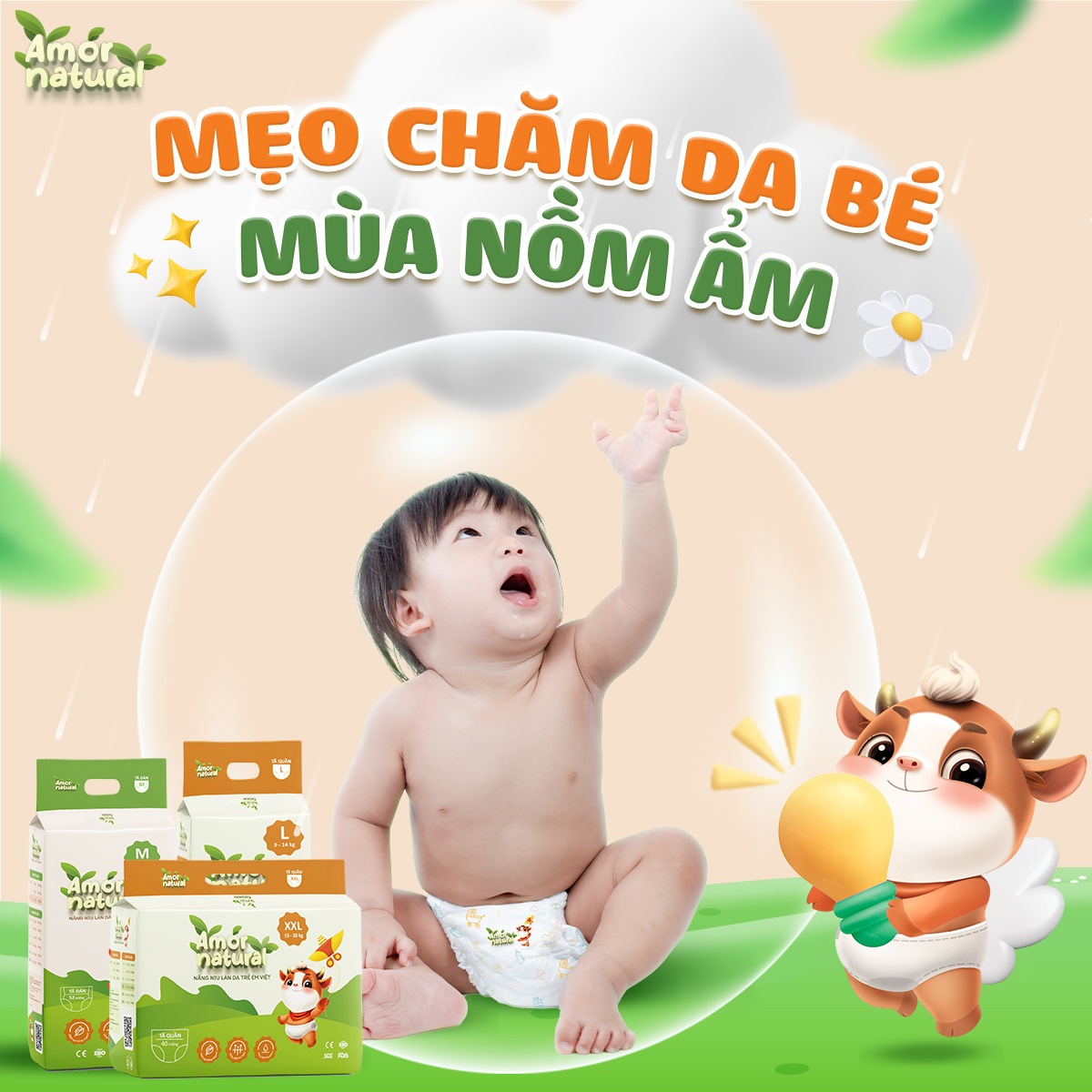 Mẹo chăm da bé mùa nồm ẩm