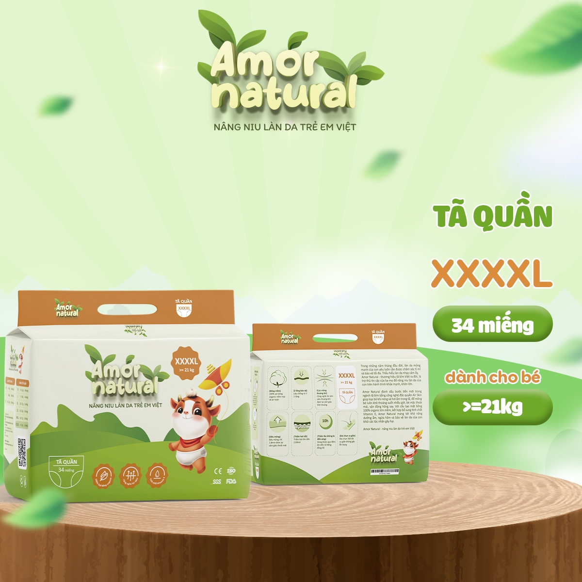 AMOR NATURAL - Tã bỉm quần XXXXL34 (4XL)