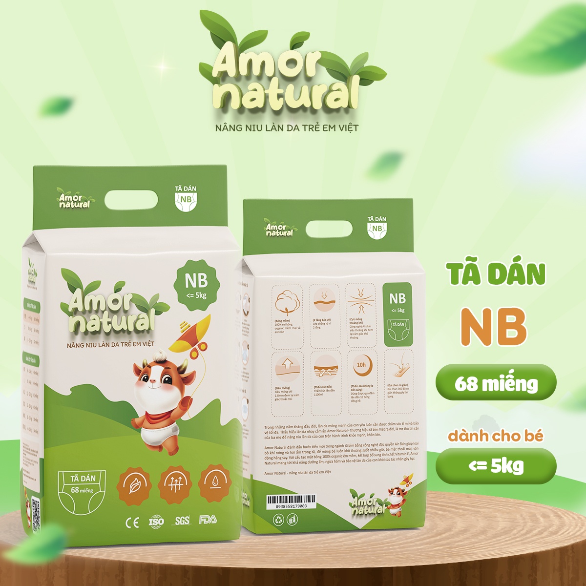 AMOR NATURAL - Tã bỉm dán NB68
