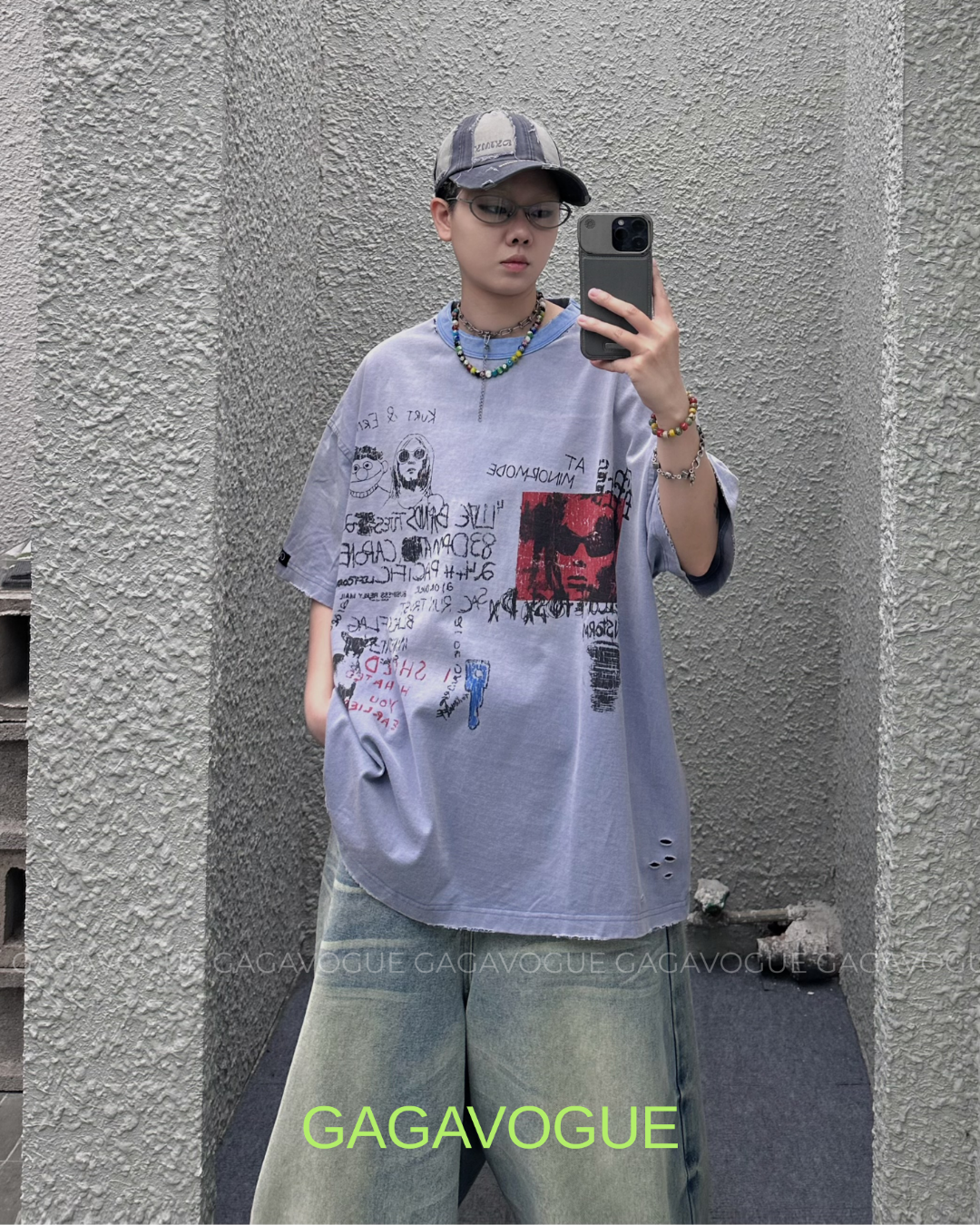 GAGAVOGUE KURT & ENEMY DISTRESSED TEE