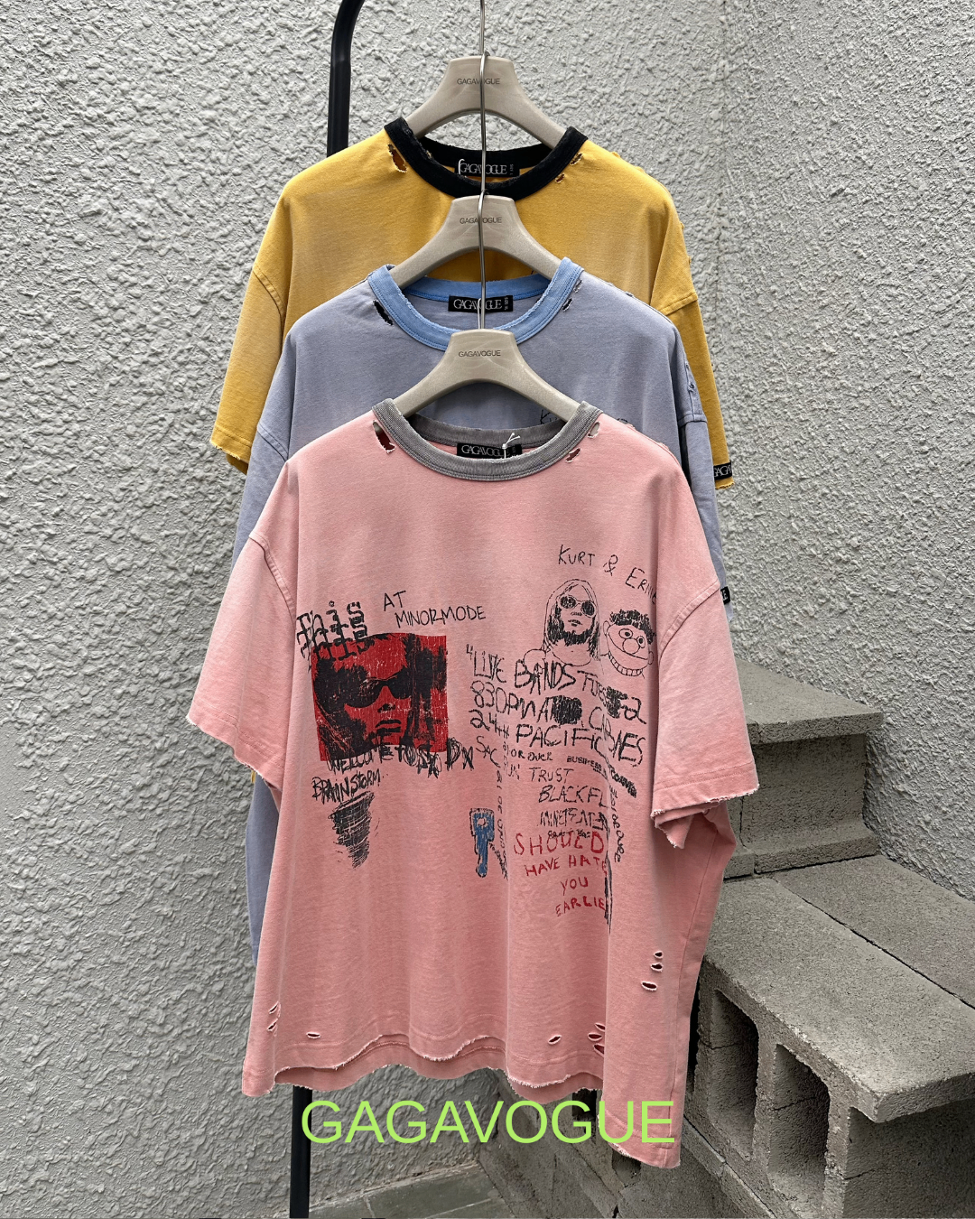 GAGAVOGUE KURT & ENEMY DISTRESSED TEE