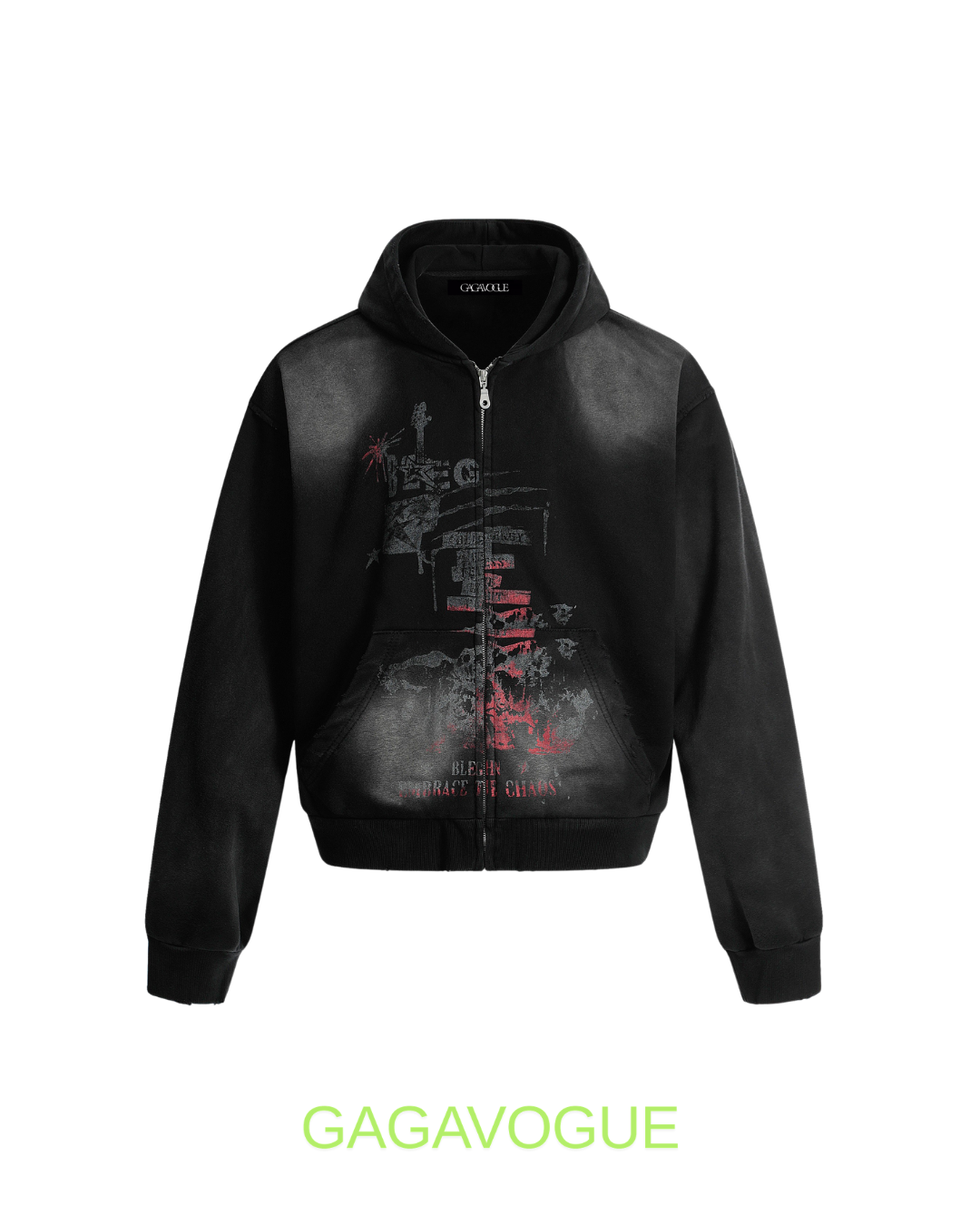 GAGAVOGUE BLEG CHAOS WASH ZIP HOODIE