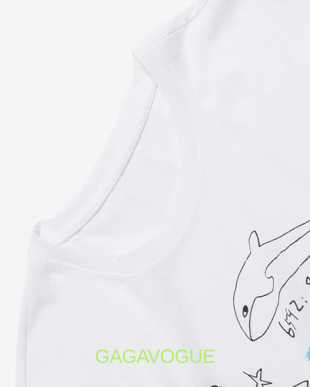 GAGAVOGUE BLUE RED DOODLE GRAPHIC OVERSIZE T-SHIRT