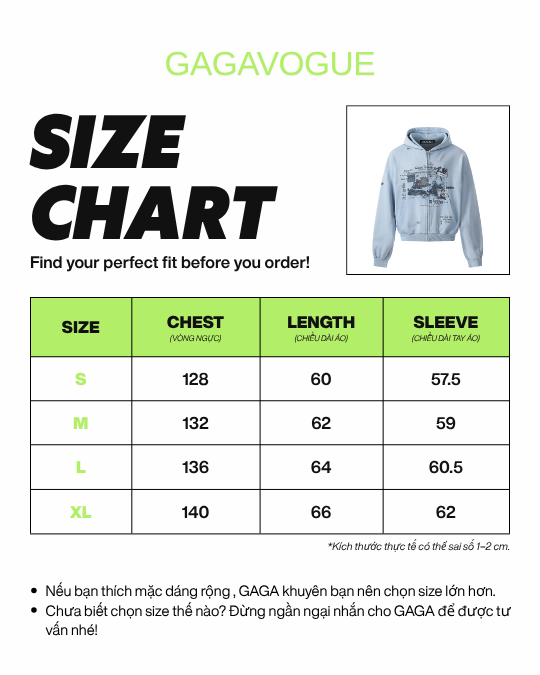 GAGAVOGUE SKY BLUE DISTRESSED GRAPHIC ZIP HOODIE