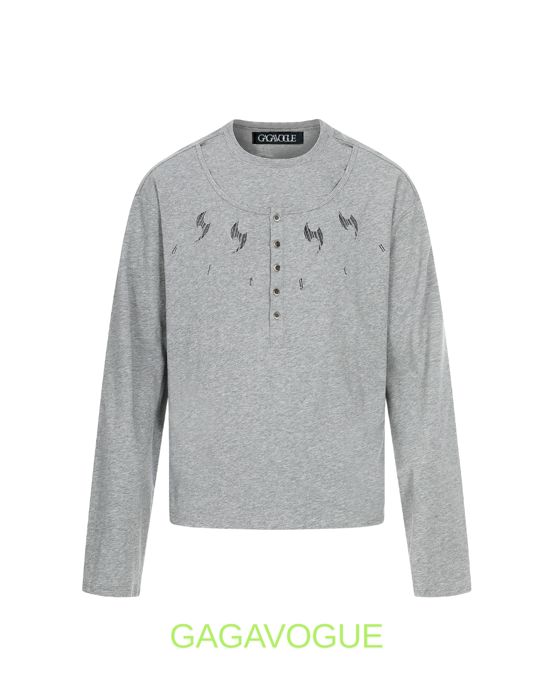 GAGAVOGUE FALLEN WINGS HENLEY LONG SLEEVE TEE