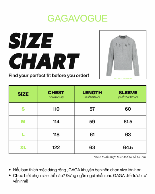 GAGAVOGUE FALLEN WINGS HENLEY LONG SLEEVE TEE