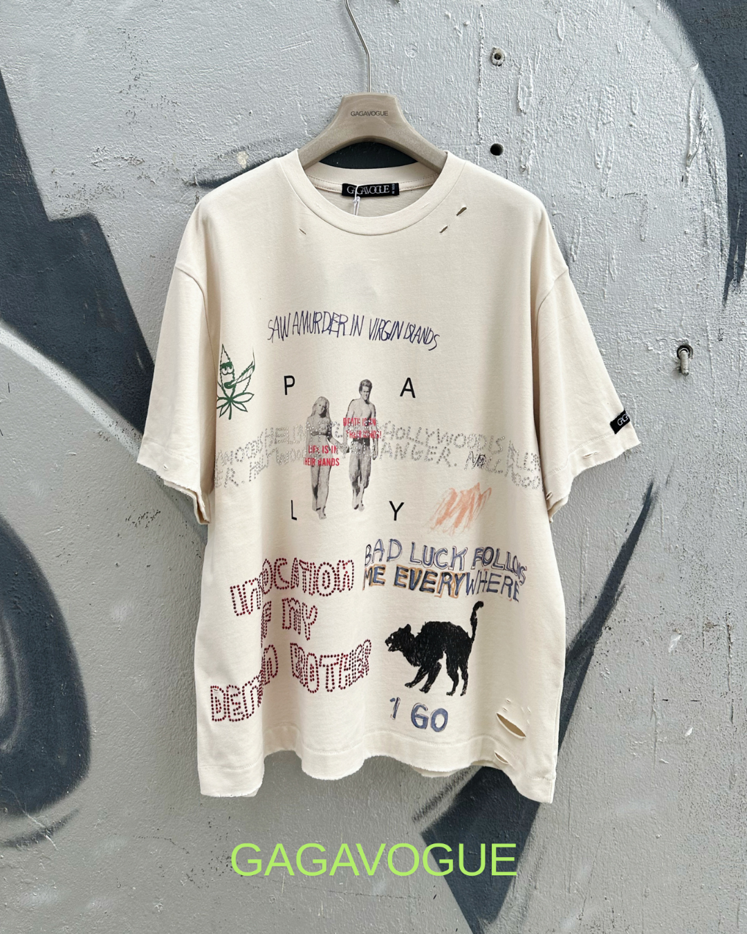 GAGAVOGUE DEMON BROTHER DISTRESSED GRAPHIC TEE