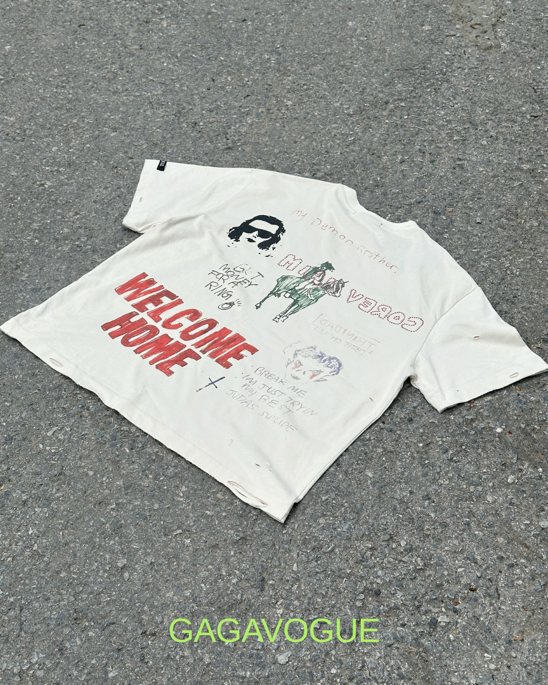 GAGAVOGUE DEMON BROTHER DISTRESSED GRAPHIC TEE