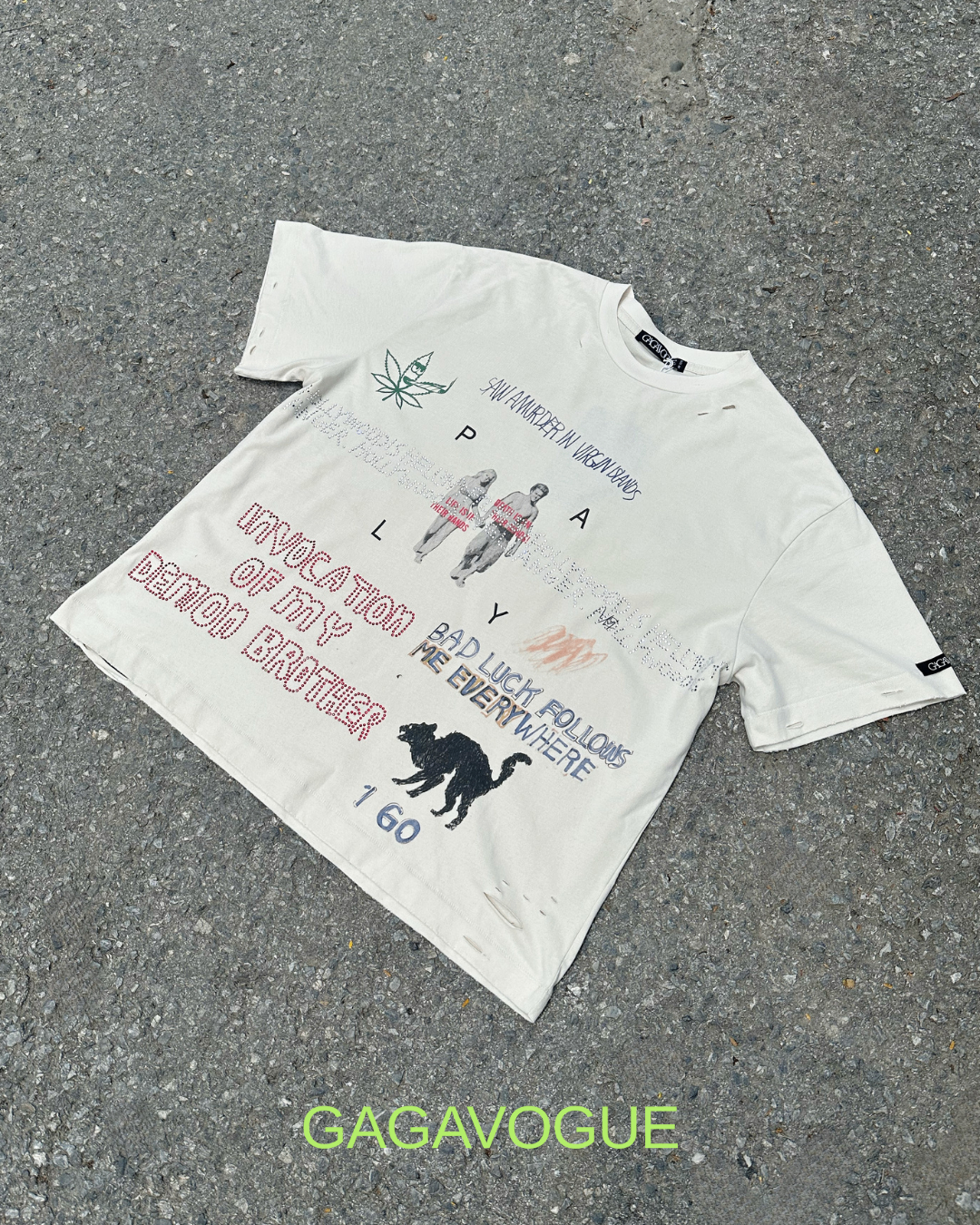 GAGAVOGUE DEMON BROTHER DISTRESSED GRAPHIC TEE