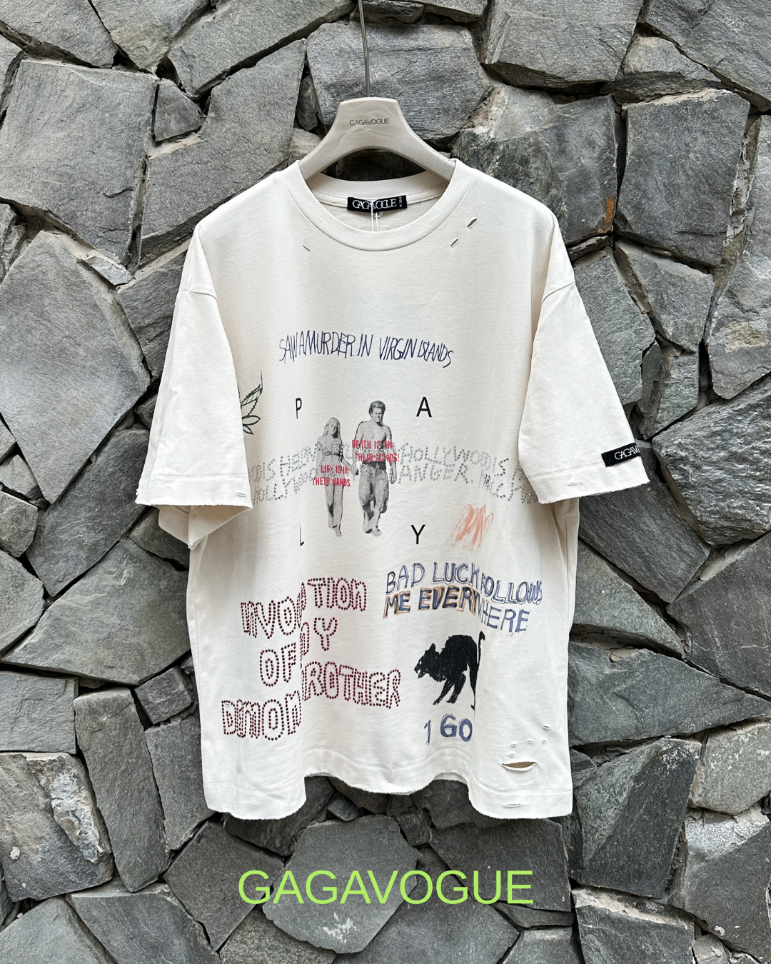 GAGAVOGUE DEMON BROTHER DISTRESSED GRAPHIC TEE