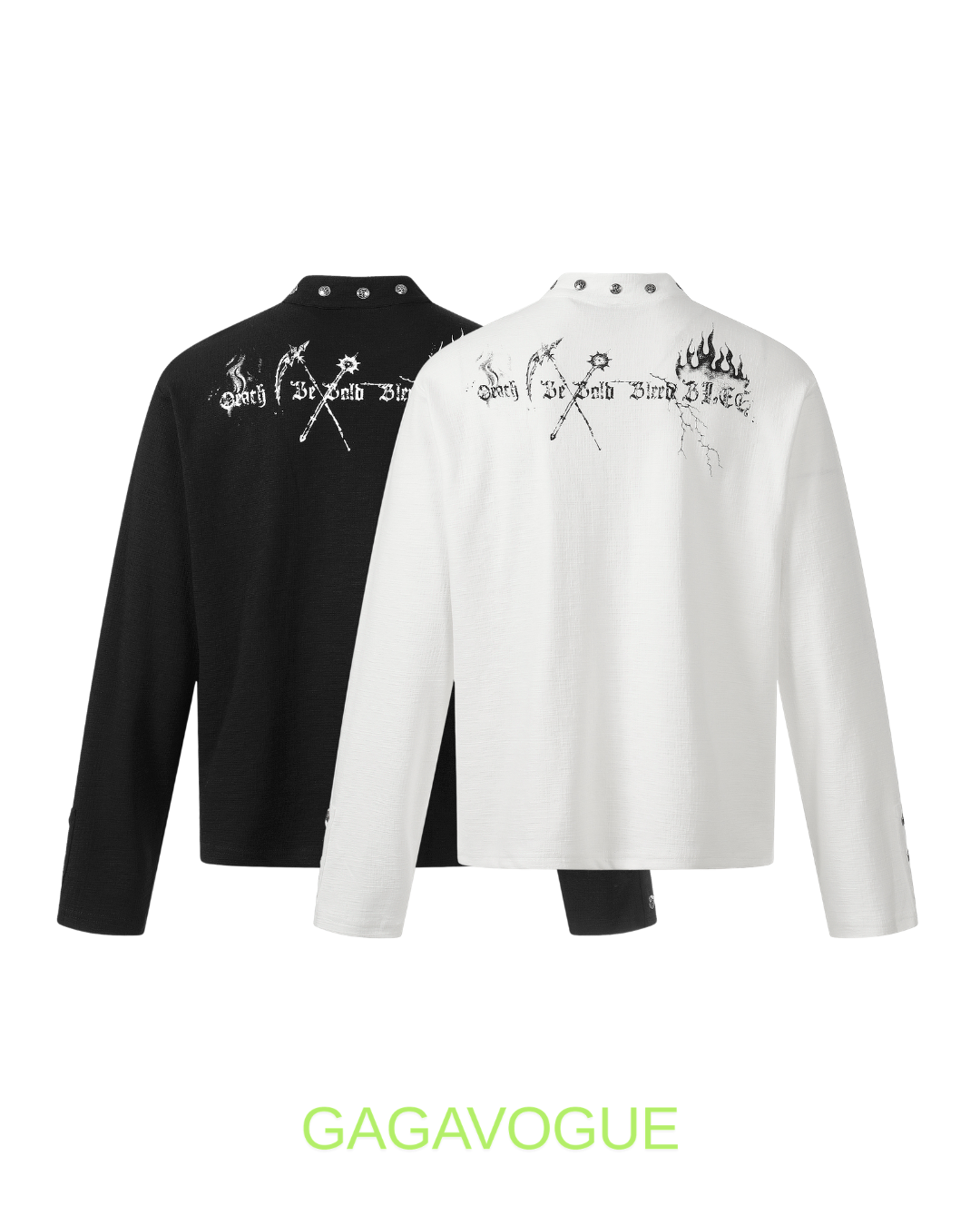 GAGAVOGUE BORN BLACK GOTHIC GRAPHIC HENLEY LONG SLEEVE TEE