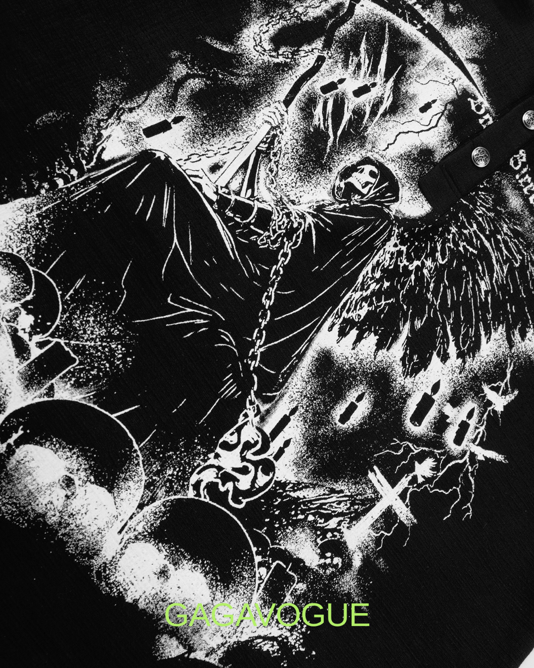 GAGAVOGUE BORN BLACK GOTHIC GRAPHIC HENLEY LONG SLEEVE TEE