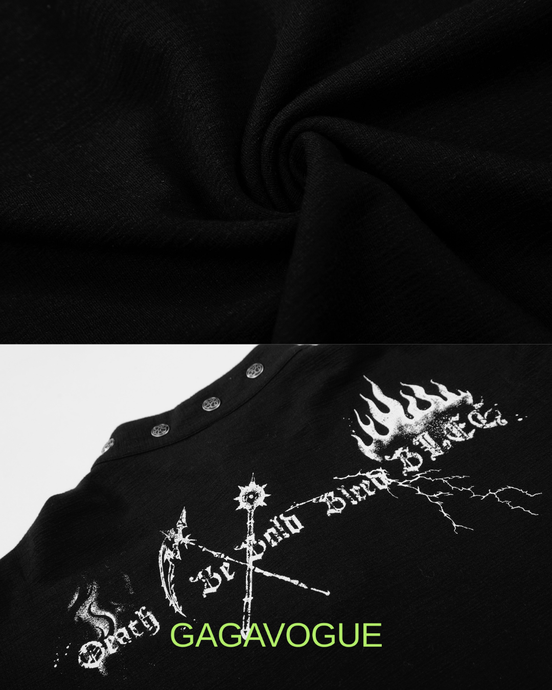 GAGAVOGUE BORN BLACK GOTHIC GRAPHIC HENLEY LONG SLEEVE TEE