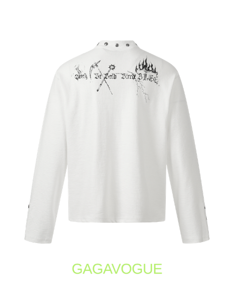 GAGAVOGUE BORN BLACK GOTHIC GRAPHIC HENLEY LONG SLEEVE TEE